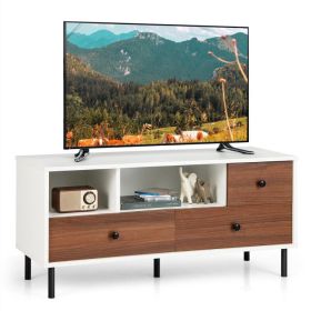 Mid-Century TV Stand for 50-in Teles w/ 2 Cubbies & 3 Drawers