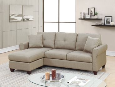 Beige Color Glossy Poly-fiber Tufted Cushion Couch Sectional