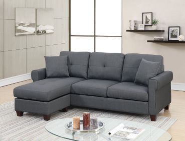 Charcoal Color Glossy Poly-fiber Tufted Cushion Sofa Sectional