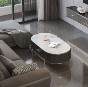 Modern Coffee Table White/Gray Sintered Stone Top & Gold