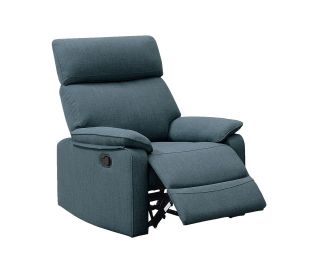 Dark Blue Burlap Fabric Recliner 1pc Couch Manual Motion
