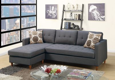 Blue Grey Poly-fiber Sectional Sofa, Tufted Back Sectionals