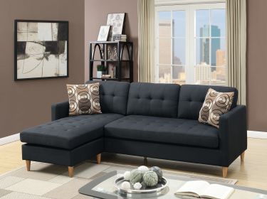 Black Poly-fiber Sectional Sofa, Tufted Back Modular Sectionals