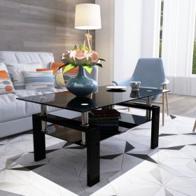 Rectangle Black Glass Coffee Table, Modern Side Center Stands