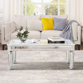 Silver Mirrored Coffee Table, Vintage Carved, Rectangle Glass