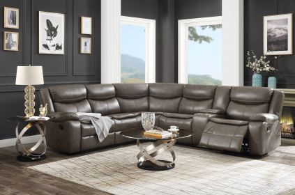 Tavin Taupe Faux Leather Manual Recliner Sectional Sofa