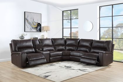 Saul Espresso Faux Leather Power Recliner Sectional Sofa
