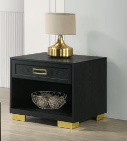 1pc Contemporary Square End Table Storage Drawer Black Gold