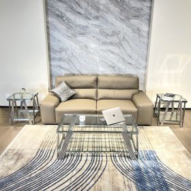 Stainless Steel Coffee Table Set (Set of 3), Double Layer Glass