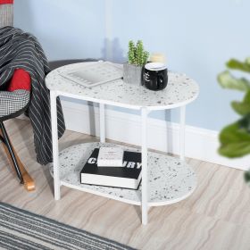 End Table 24" 2-Tiers Oval Stand, Marble Small for Coffee, Tea
