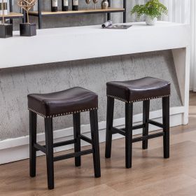 Counter Bar Stools, Backless Faux Leather (26 Inch; Brown)