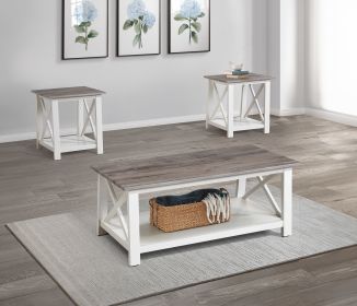 White Brown 3-Piece Set Coffee Table & 2 Square End Stands