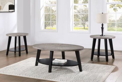 Contemporary Gray 3-Piece Drink Set Oval Coffee Table, Retro