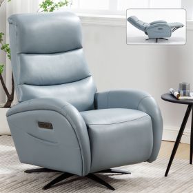 Blue Leatheraire Dual Motor 270Â° Swivel Power Recliner Chair