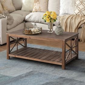 47 Inch Modern Coffee Table w/ Storage, Farmhouse Rectangle