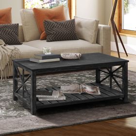 47 Inch Modern Coffee Table with Storage Shelf, (Antique Black)