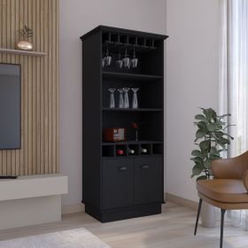 70"H Bar Cabinet w/ Wine Rack, Upper doors, Storage Shelves