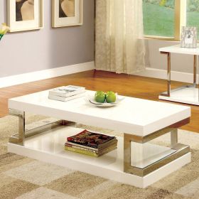 Contemporary Style White 1pc Coffee Table Bottom Shelf