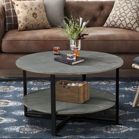 31.5"D x 31.5''W x 18.3''H Round Coffee Table w/ 2-Tier Storage
