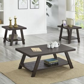 Athens 3-Piece Wood Shelf Coffee Table Set Espresso