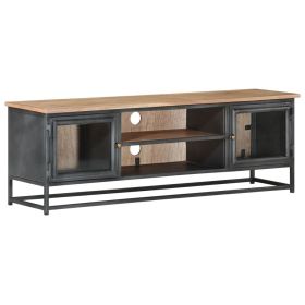 TV Stand Gray 47.2"x11.8"x15.7" Solid Wood Acacia and Steel