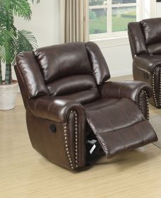 Modern 1pc Manual Motion Recliner Glider Dark Brown, Leather