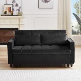 Black, Modern Velvet Recliner Sofa w/ Pullout Bed, Coffee Table