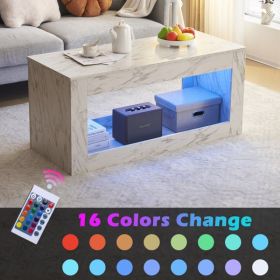 Modern Coffee Table w/ LED Light, Marble Glossy End Stand