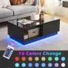 Modern LED Coffee Table, 16 Colors LED, End Stand, Black