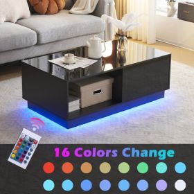 Modern LED Coffee Table, 16 Colors LED, End Stand, Black