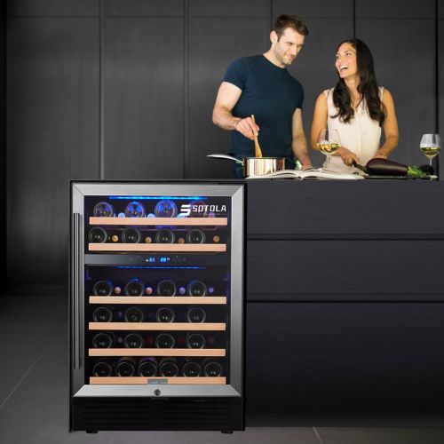 SOTOLA 24 Inch 46 Bottle Dual Zone Wine Cooler w/ Glass Door