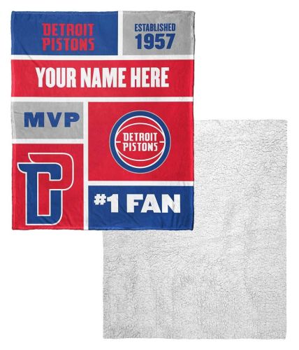 OFFICIAL NBA Colorblock Silk Sherpa Blanket - Detroit Pistons