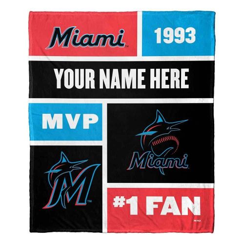 OFFICIAL MLB Colorblock Silk Touch Blanket - Marlins
