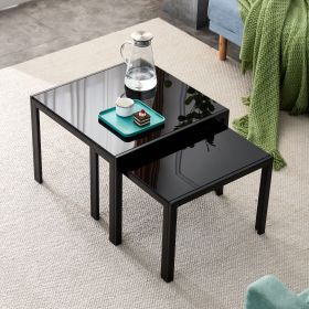 Nesting Coffee Table 2 pc set;  Sq Modern Stacking, Black