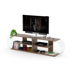 FurnisHome Store Mid Century TV Media Stand, Walnut/Chrome