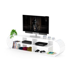 FurnisHome Store TV Stand 68 in Screen, White/Chrome