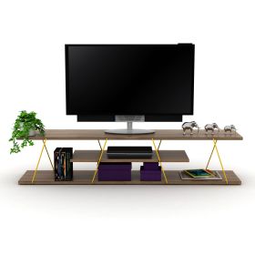FurnisHome Store Tars Mid Century TV Stand, Walnut/Yellow
