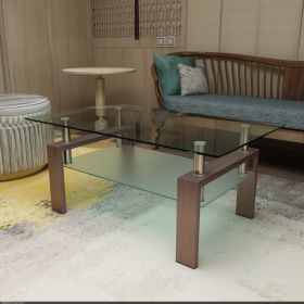 Rectangle Walnut Glass Coffee Table;  Modern Side Stands