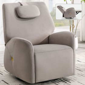 Grey Swivel & Rocker Power Recliner Chair Support Pillows