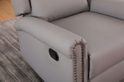360 Degree Swivel Upholstered Manual Recliner w/ Trims, Grey