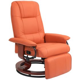 HOMCOM Faux Leather Recliner, Adjustable Swivel, Orange