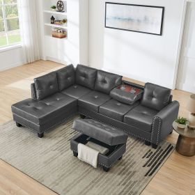 Sectional 3-Seaters Sofa , reversible recliner, Storage pad, grey