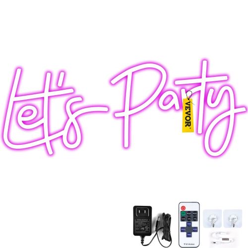 VEVOR Let's Party Neon Sign, 23"X10", Wall Decor, Pink Light