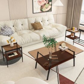 Coffee Table & End Stand Set of 3, Tempered Top, Brown Glass