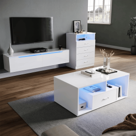 DFW Coffee Table w/ LED Adjustable Lights, in 16 Colors, White