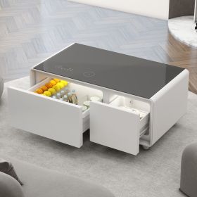 Modern Smart Coffee Table with Built-in Fridge, Outlet Protection