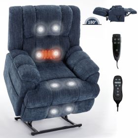 Dual Motor Heat Massage Electric Power Lift Recliner, Blue