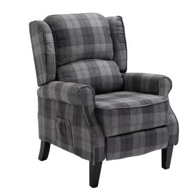 Vintage Armchair Sofa Upholstered Recliner Chair Grey Check
