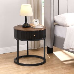Round Nightstand w/ Drawer, 19.68 Inch Wood End Table, Small