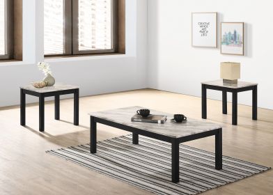 Majestic Beautiful White Faux Marble Top 1 3pc Set Black Legs